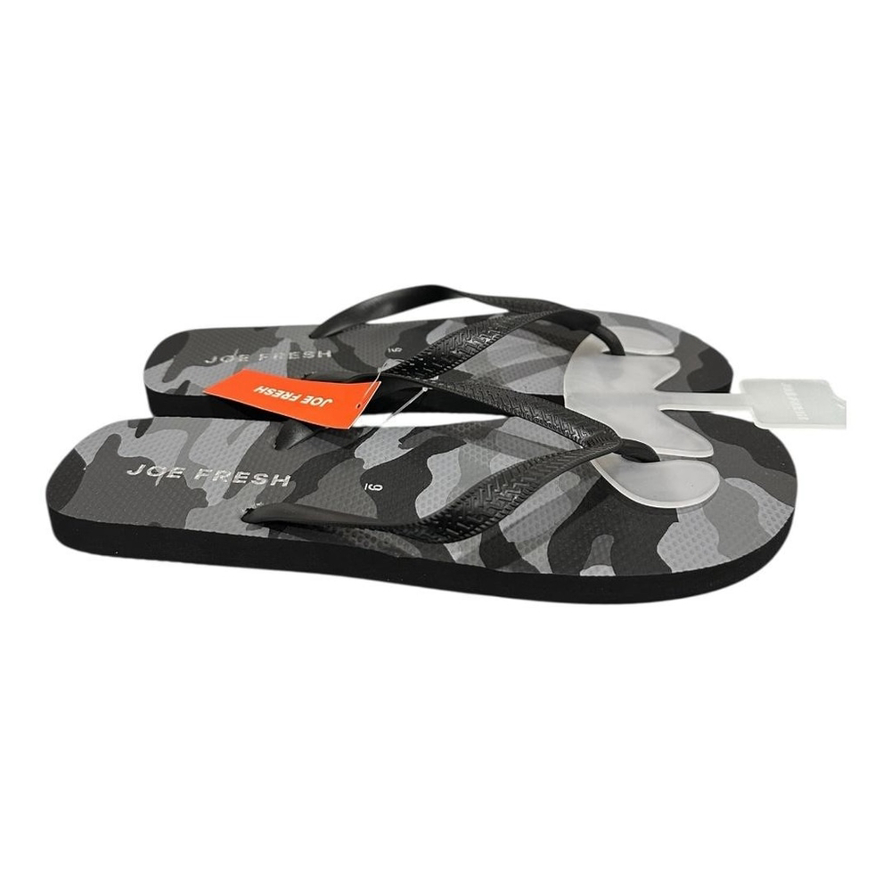 Joe Fresh Flip Flop Sandals Mens Size 9 Gray Camo Beach Shoes Summer Casual